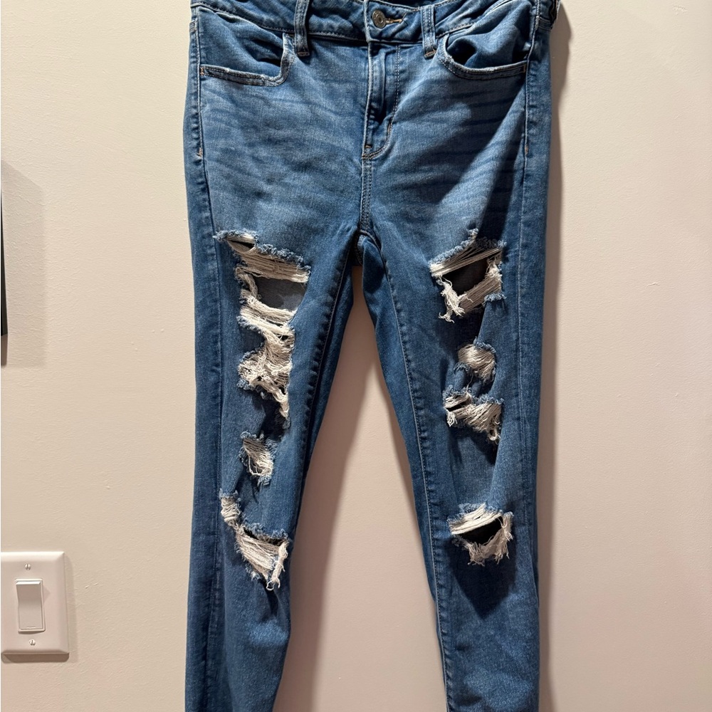 American Eagle Outfitters Ripped Blue Skinny Jeans